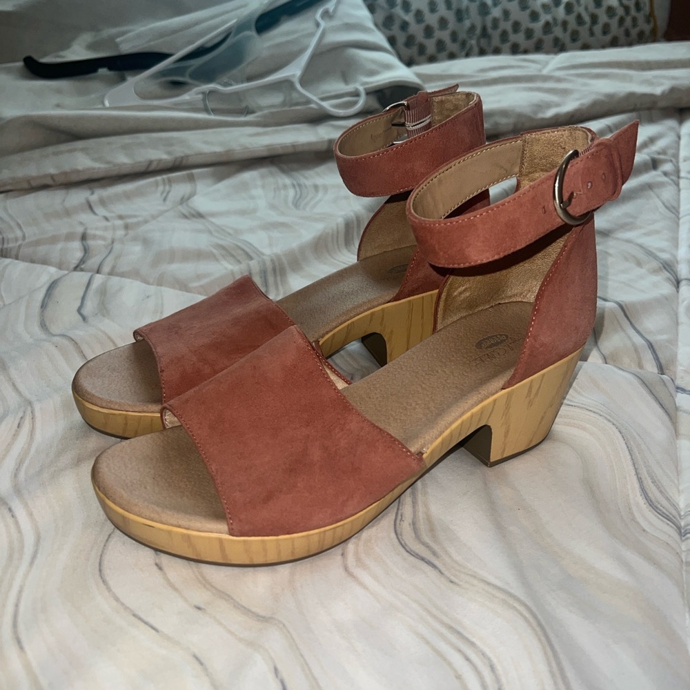 Pink Suede Sandal with Wood Heel